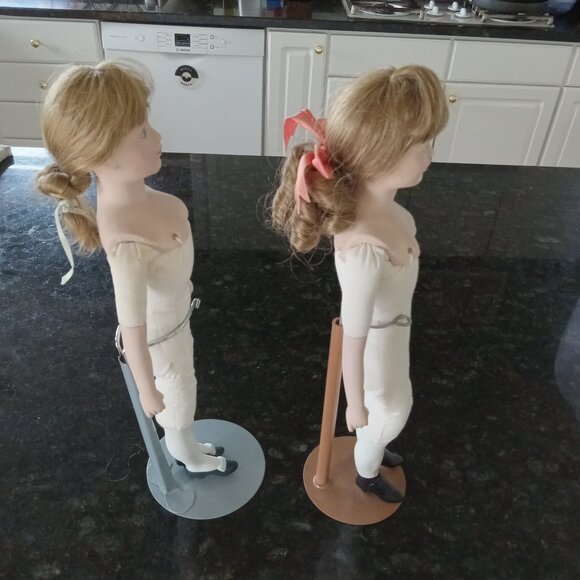 15" Vintage Bisque Dress-Up Sister Dolls with stands - Picture 12 of 13